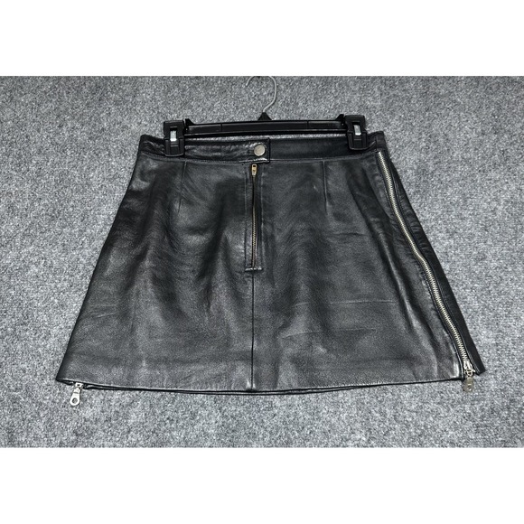 First‎ Genuine leather Skirt Color Black for Woman Size 6 Zippers Y2K Style - Picture 1 of 10